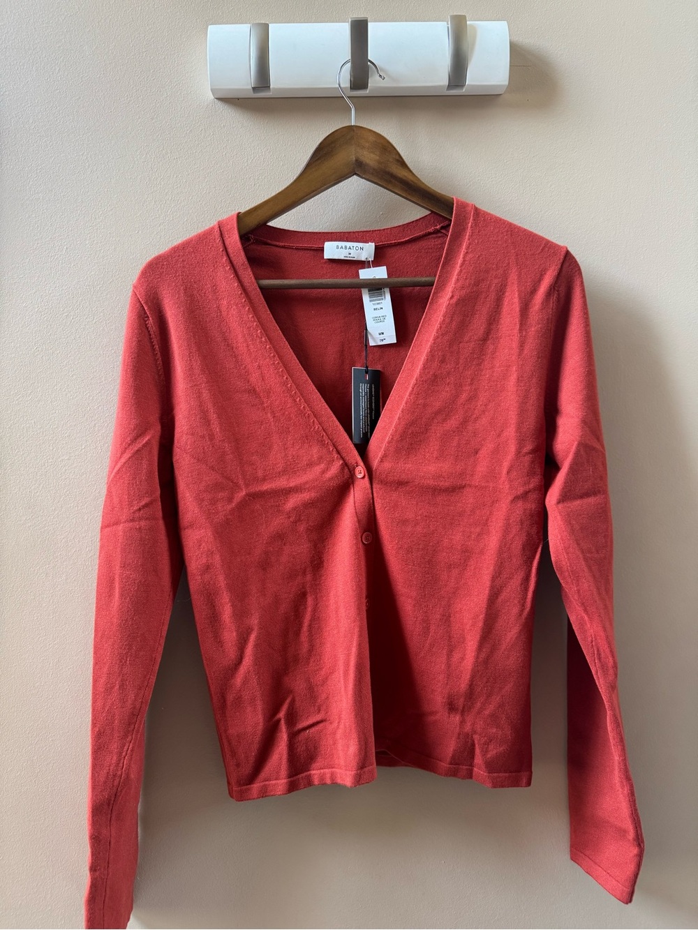 Babaton Coral-Red V-Neck Button Cardigan